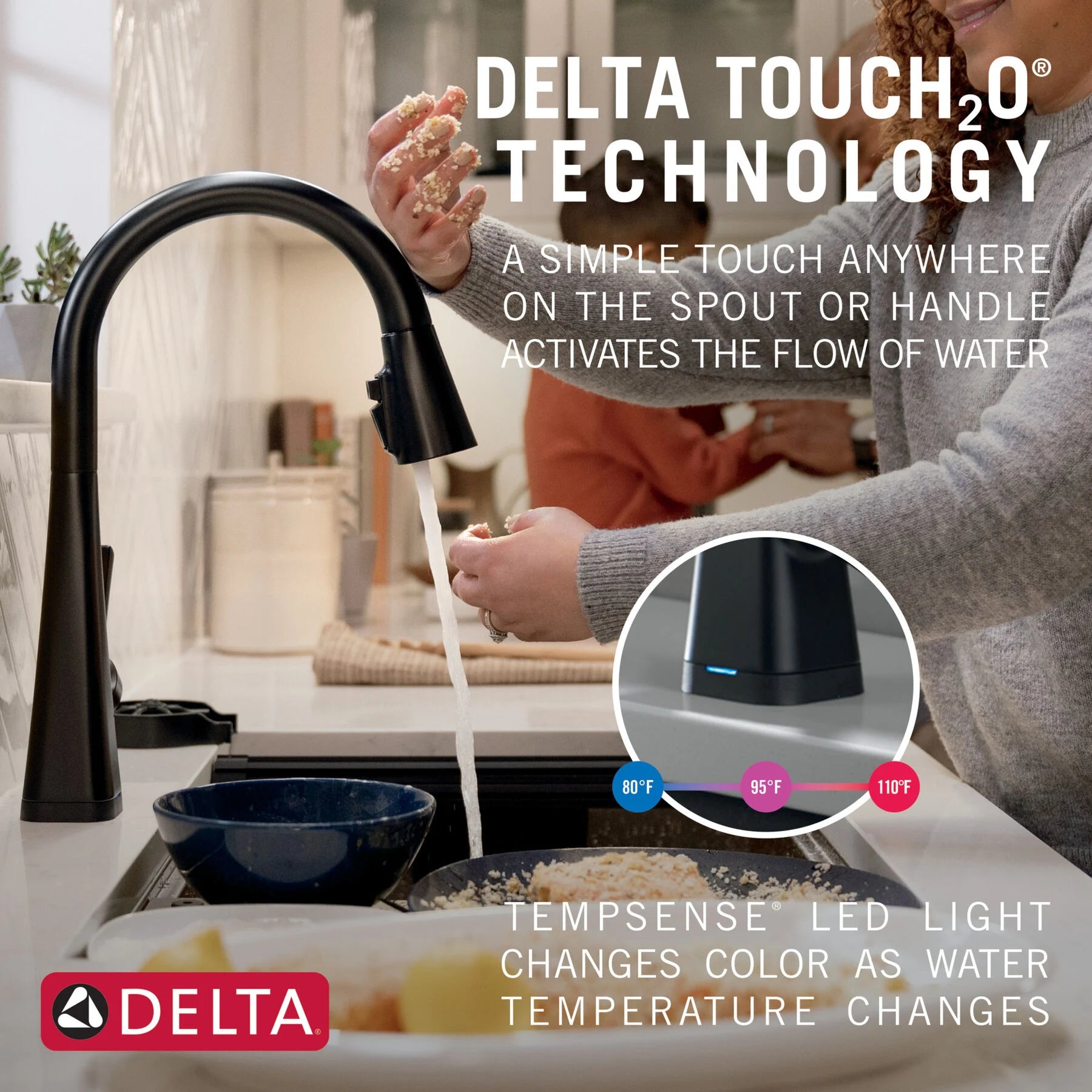 Monomando de Cocina Pull Down con Tecnología Touch2o® Leta Delta Delta Grifo