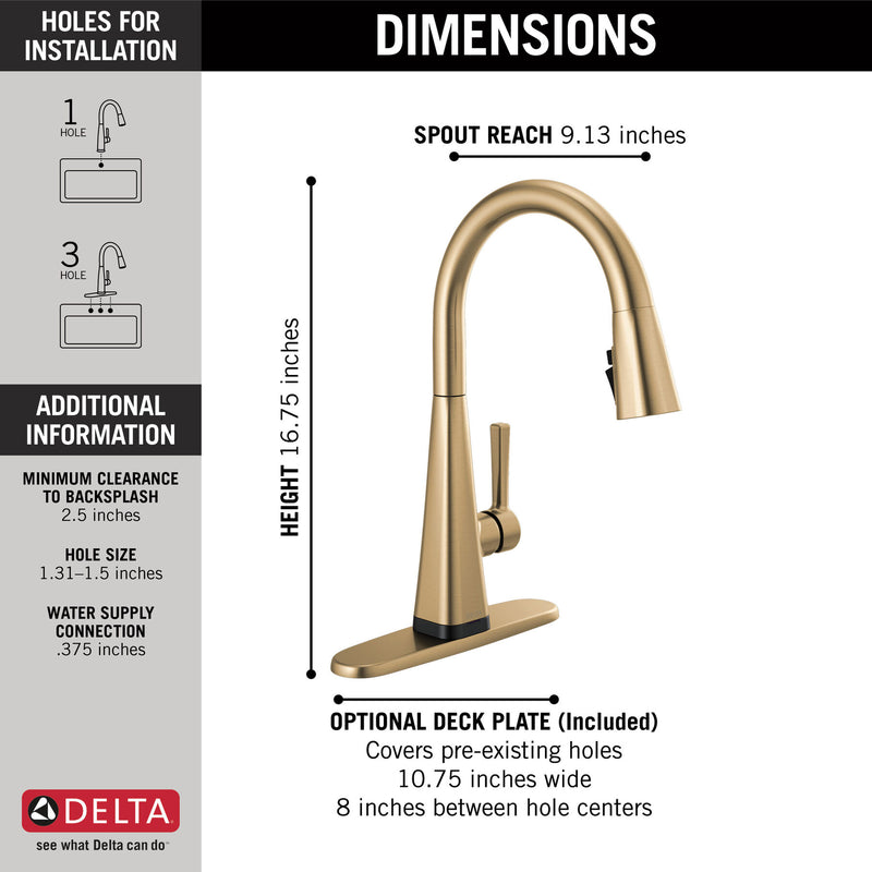 Monomando de Cocina Pull Down con Tecnología Touch2o® Leta Delta Delta Grifo