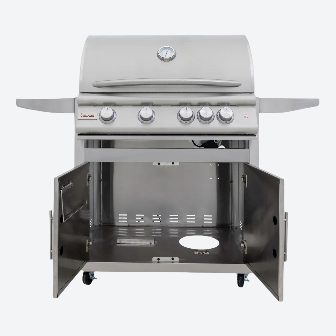 Asador de gas natural quemador infrarrojo trasero y campana de asistencia de elevación 82.55 cm 32.5″ BLAZE BLZ-4LTE3-LP/NG
