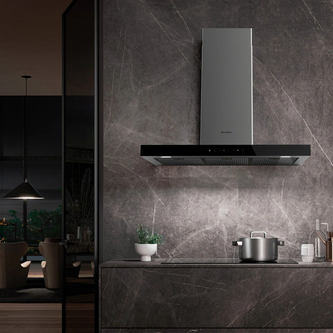 Campana extractora inteligente de vidrio negro montaje en pared 76,04 cm 29,94" FABER STGL30SSV