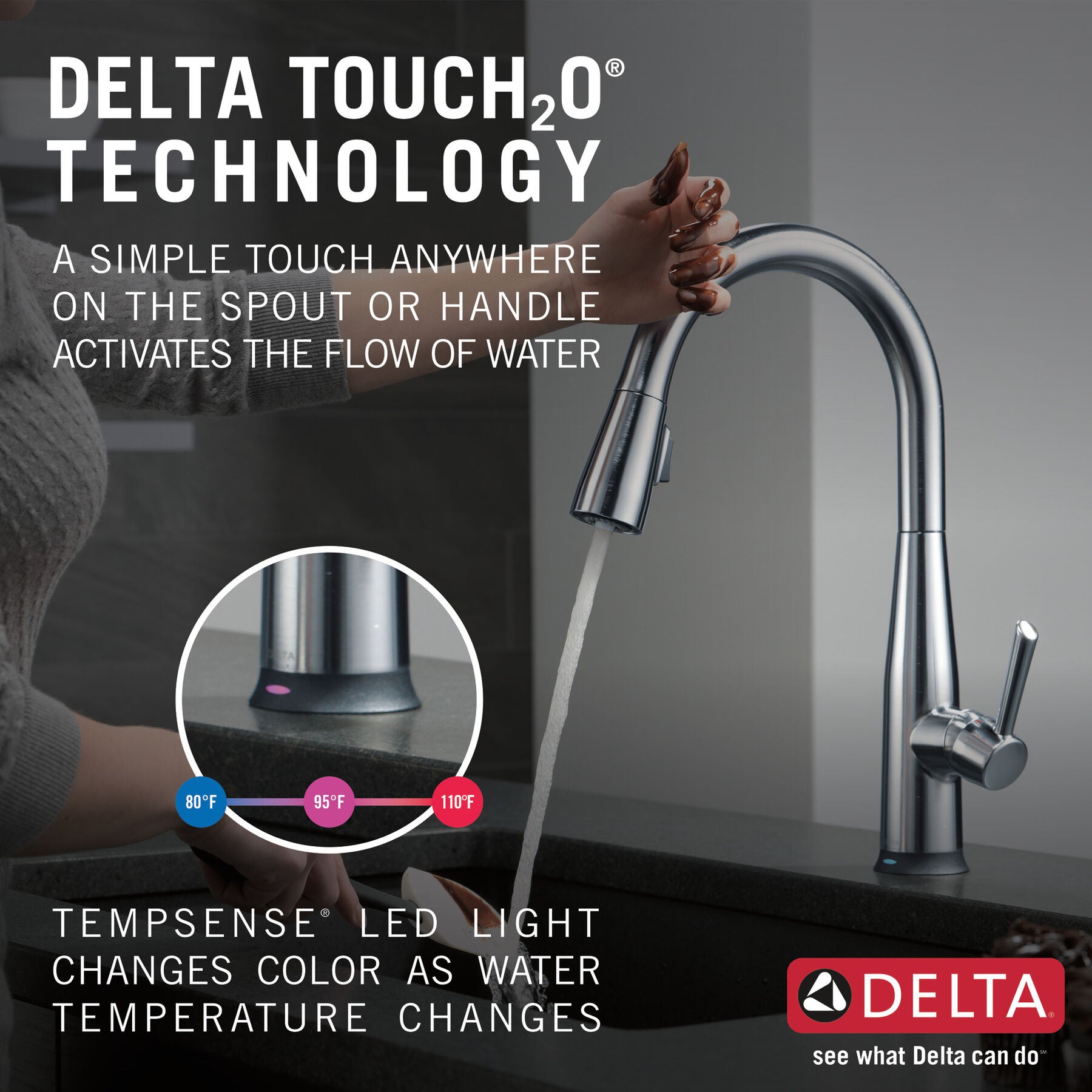 Monomando de Cocina Extensible con Tecnología Touch2o® Essa Delta Delta Grifo