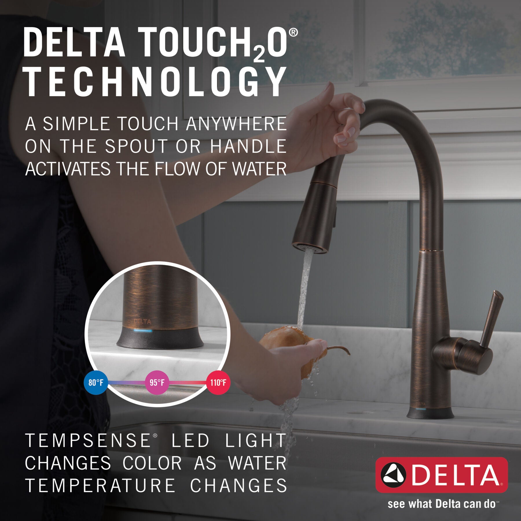 Monomando de Cocina Pull-Down con Tecnología Touch2o® Delta Este Delta Grifo