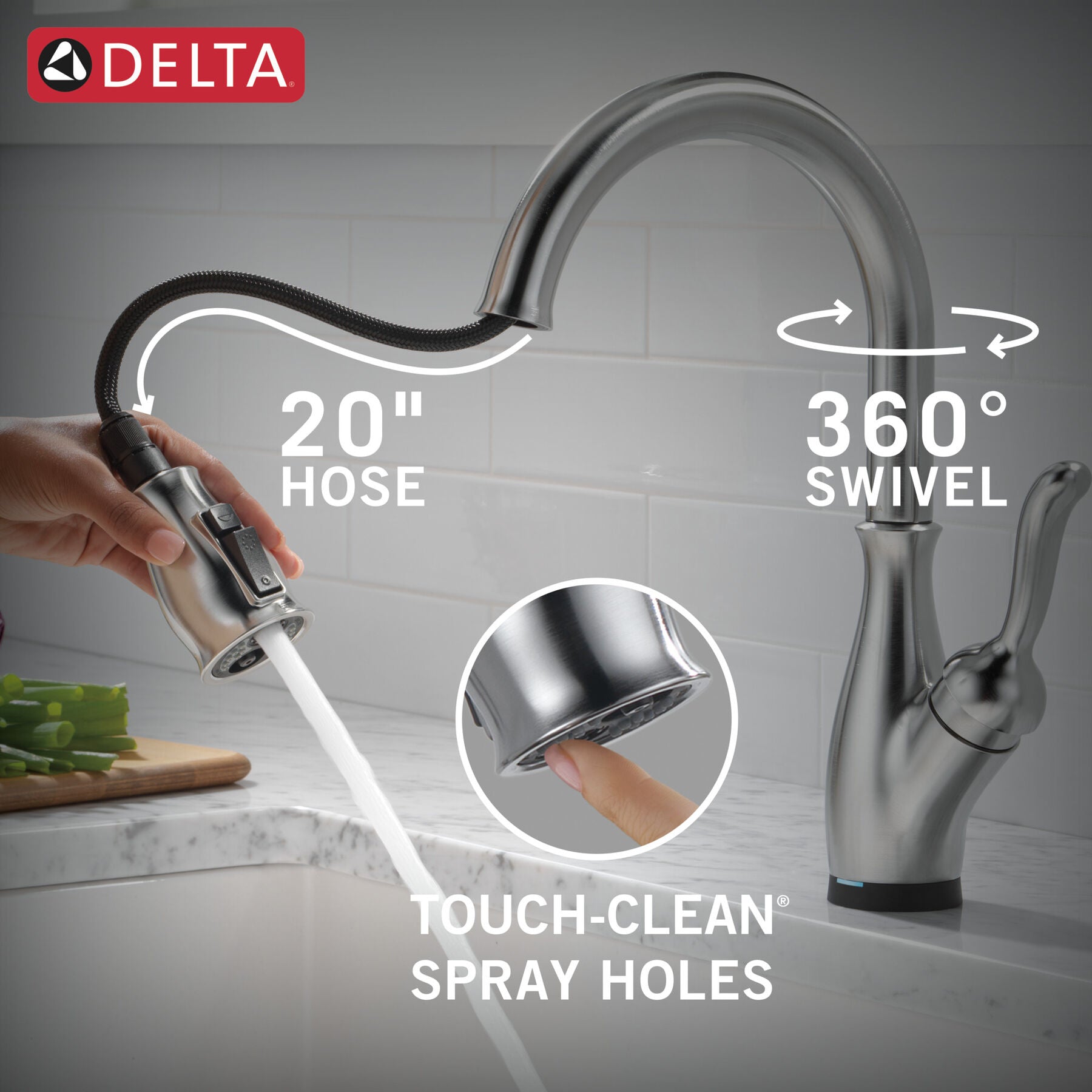 Monomando de Cocina Pull-Down Touch2o® con Tecnología Touchless Leland Delta Delta Grifo