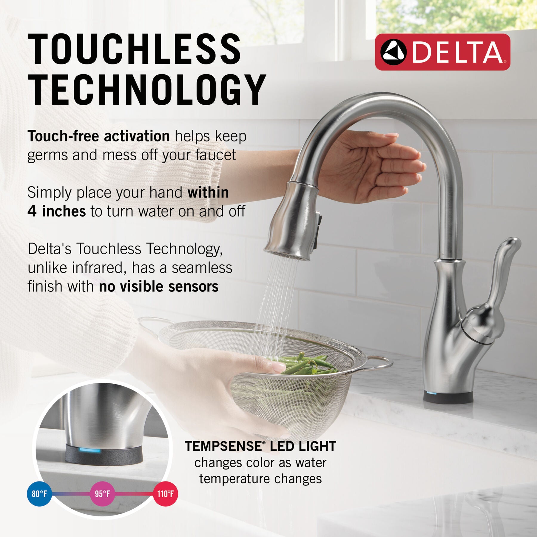 Monomando de Cocina Touch2o® con Tecnología Touchless y VoiceQ® Leland Delta Delta Grifo