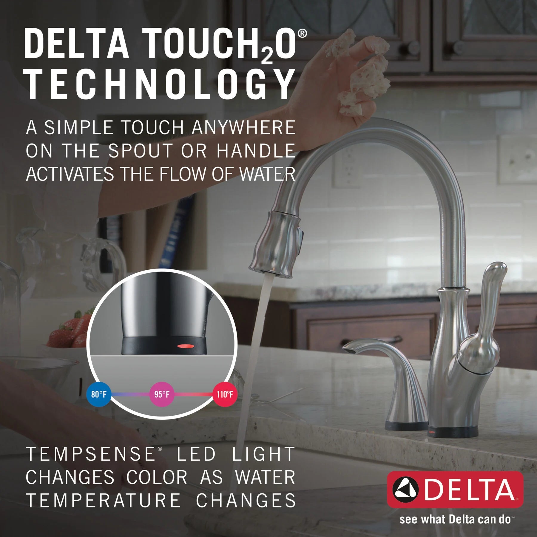 Monomando de Cocina con Tecnología Touch2o® y VoiceQ® Leland Delta Delta Grifo