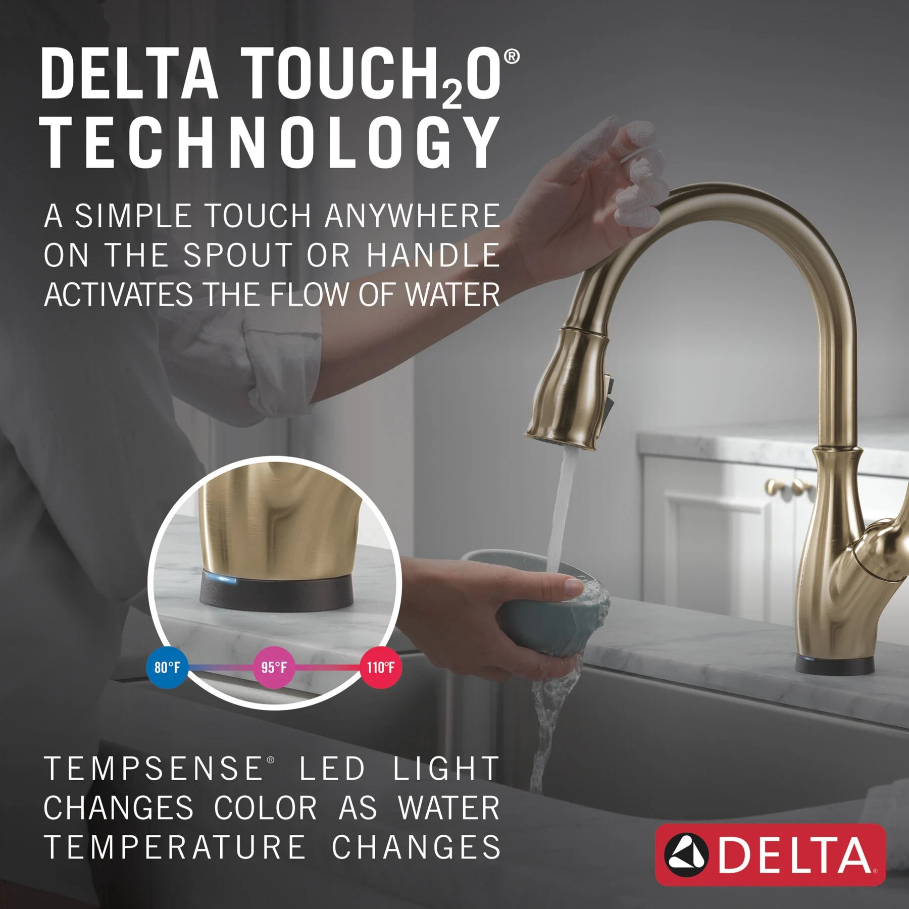 Monomando de Cocina con Tecnología Touch2o® y VoiceQ® Leland Delta Delta Grifo