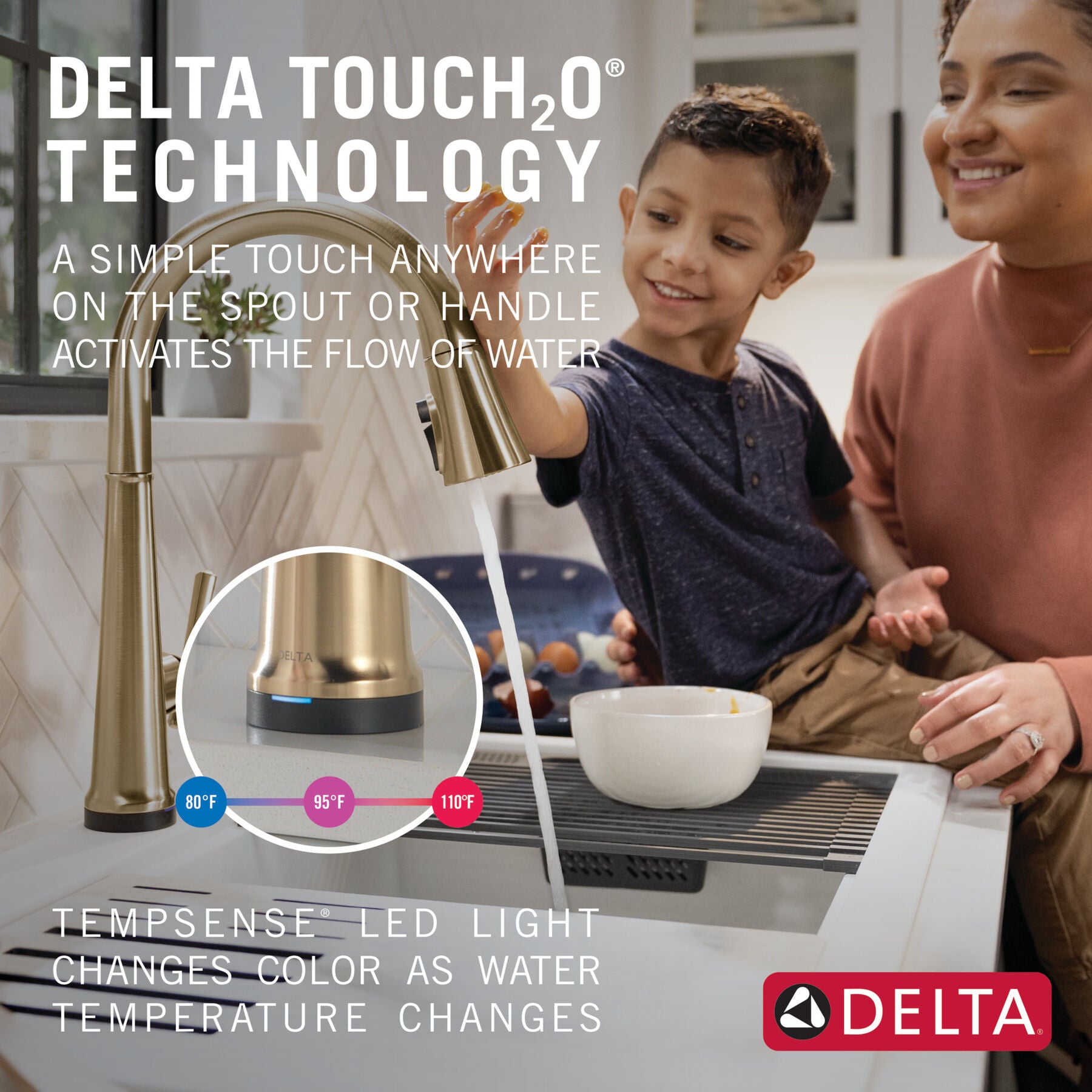 Monomando de Cocina con Tecnología Touch2o® en Lumicoat - Delta Emmeline Delta Grifo