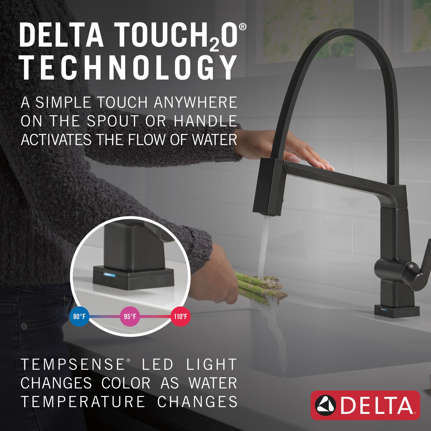 Monomando de Cocina con Manguera Expuesta - Tecnología Touch2o® Pivotal Delta Delta Grifo