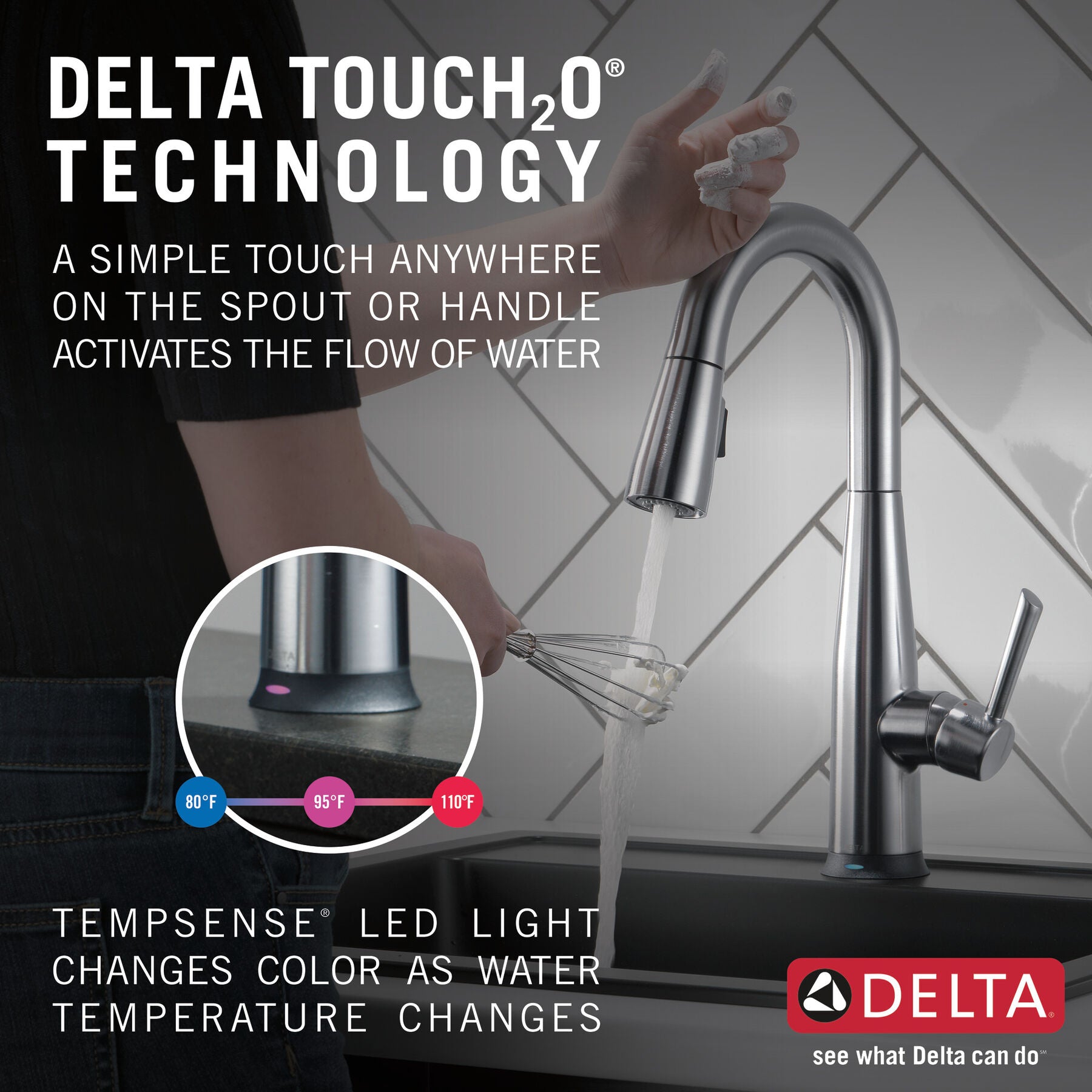 Monomando de Cocina Pull-Down con Tecnología Touch2o® Essa Delta Delta Grifo