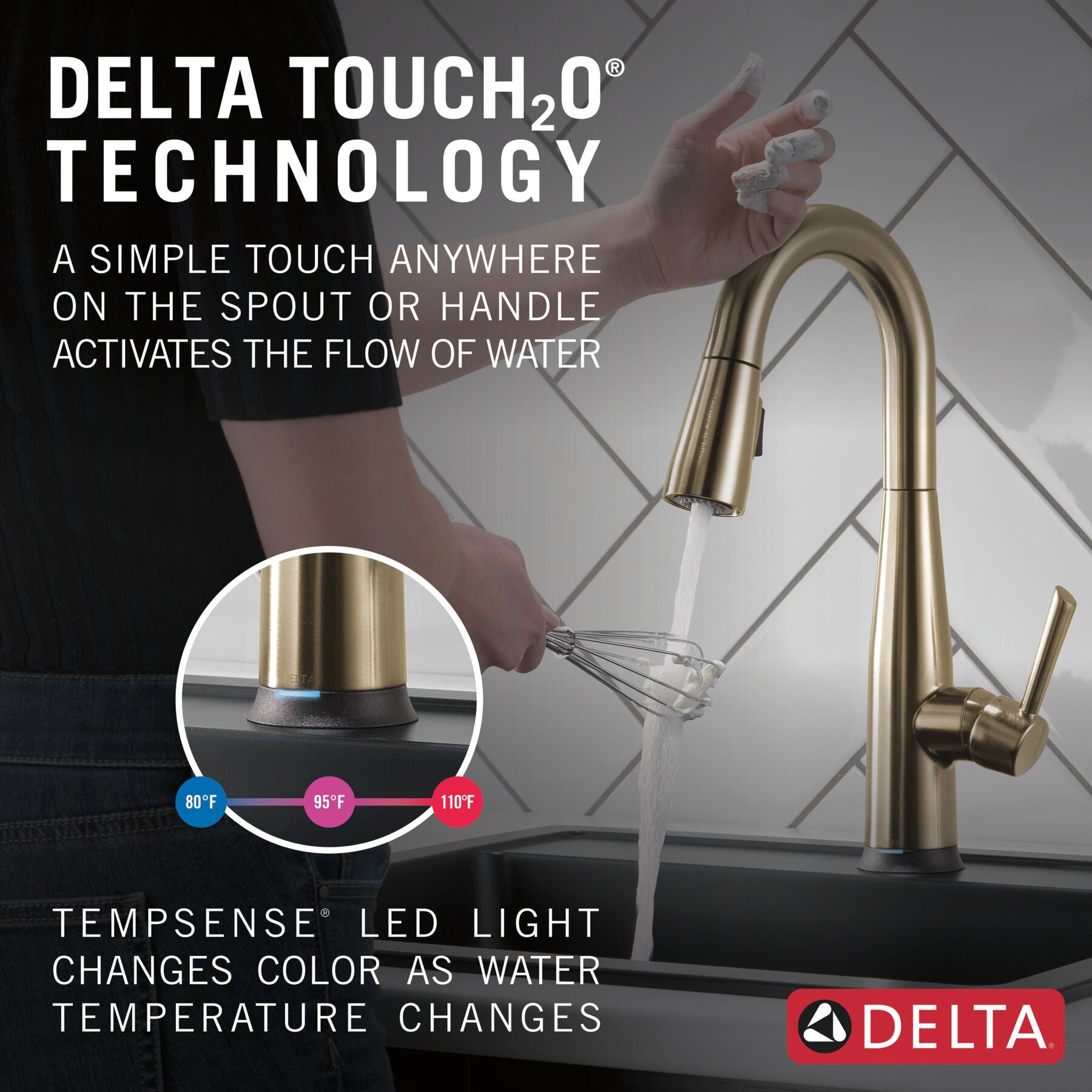 Monomando de Cocina Pull-Down con Tecnología Touch2o® Essa Delta Delta Grifo