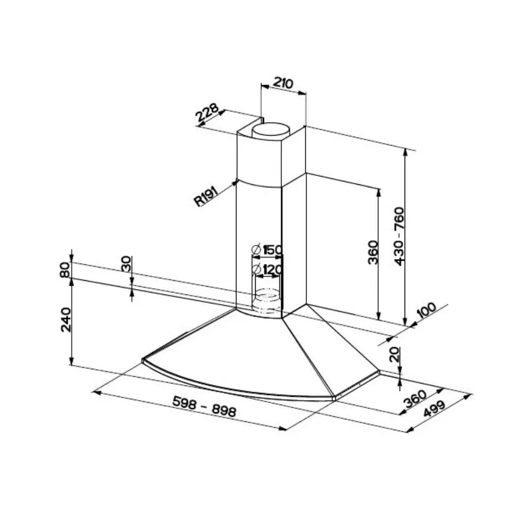 Campana de pared en forma de pirámide redondeada 30" con soplador VAM FABER - jamesandstevenmx