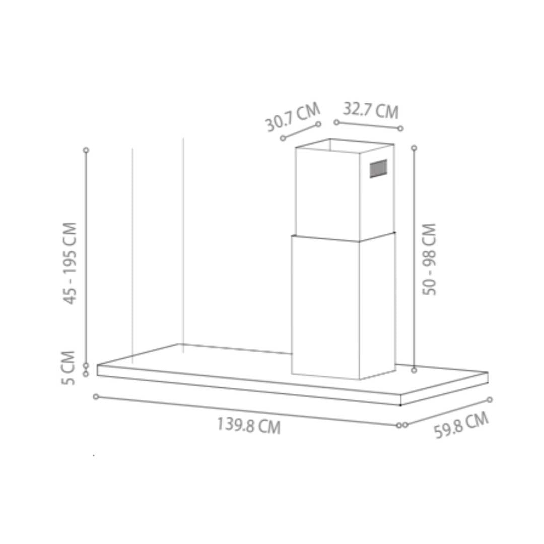 Campana decorativa acero inox, isla 139.8 cm 55.04″ TECNOLAM LYRA.AC140