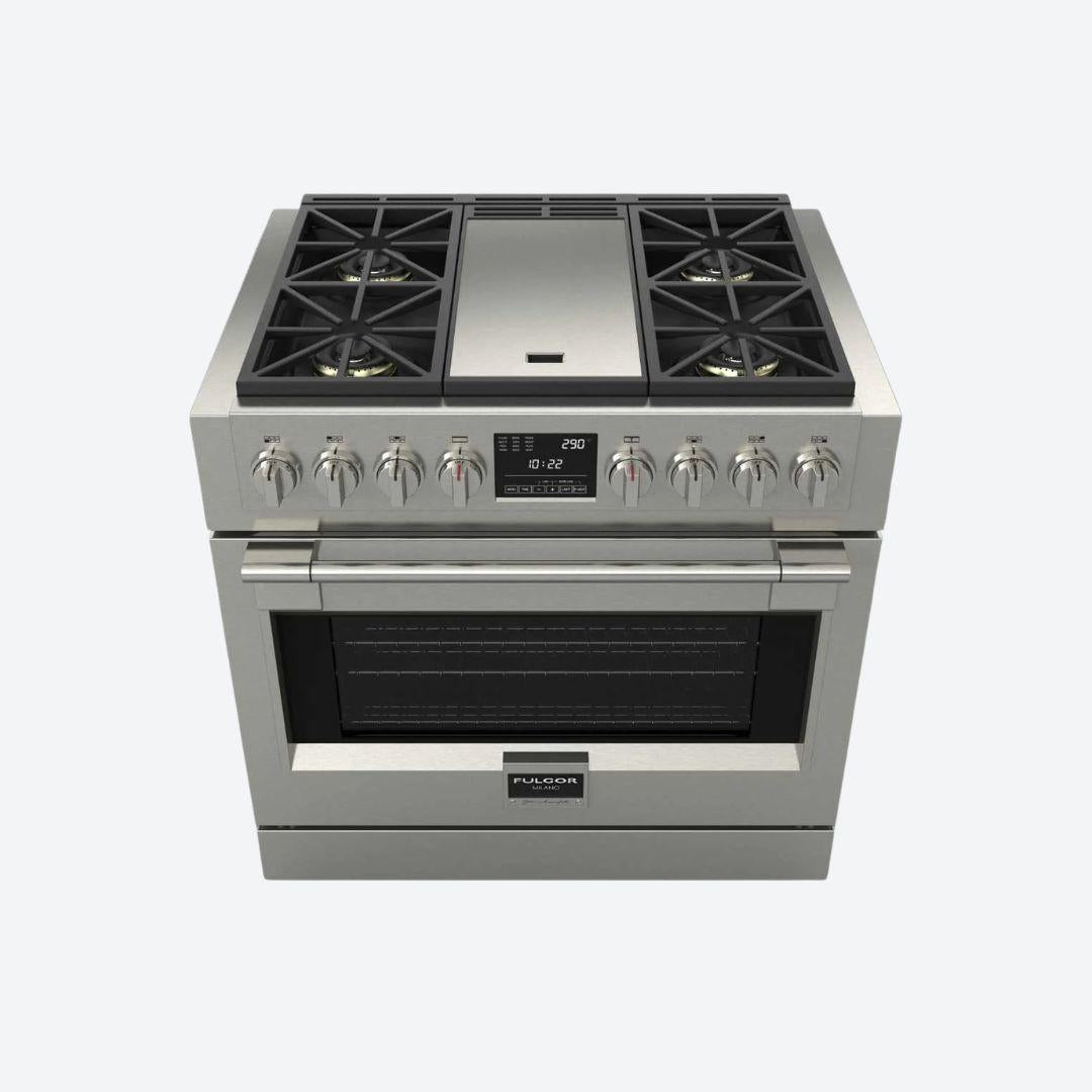 Estufa Profesional con Grill Dual Fuel 91 cm 35.83″ FULGOR MILANO F6PDF364GS1  
