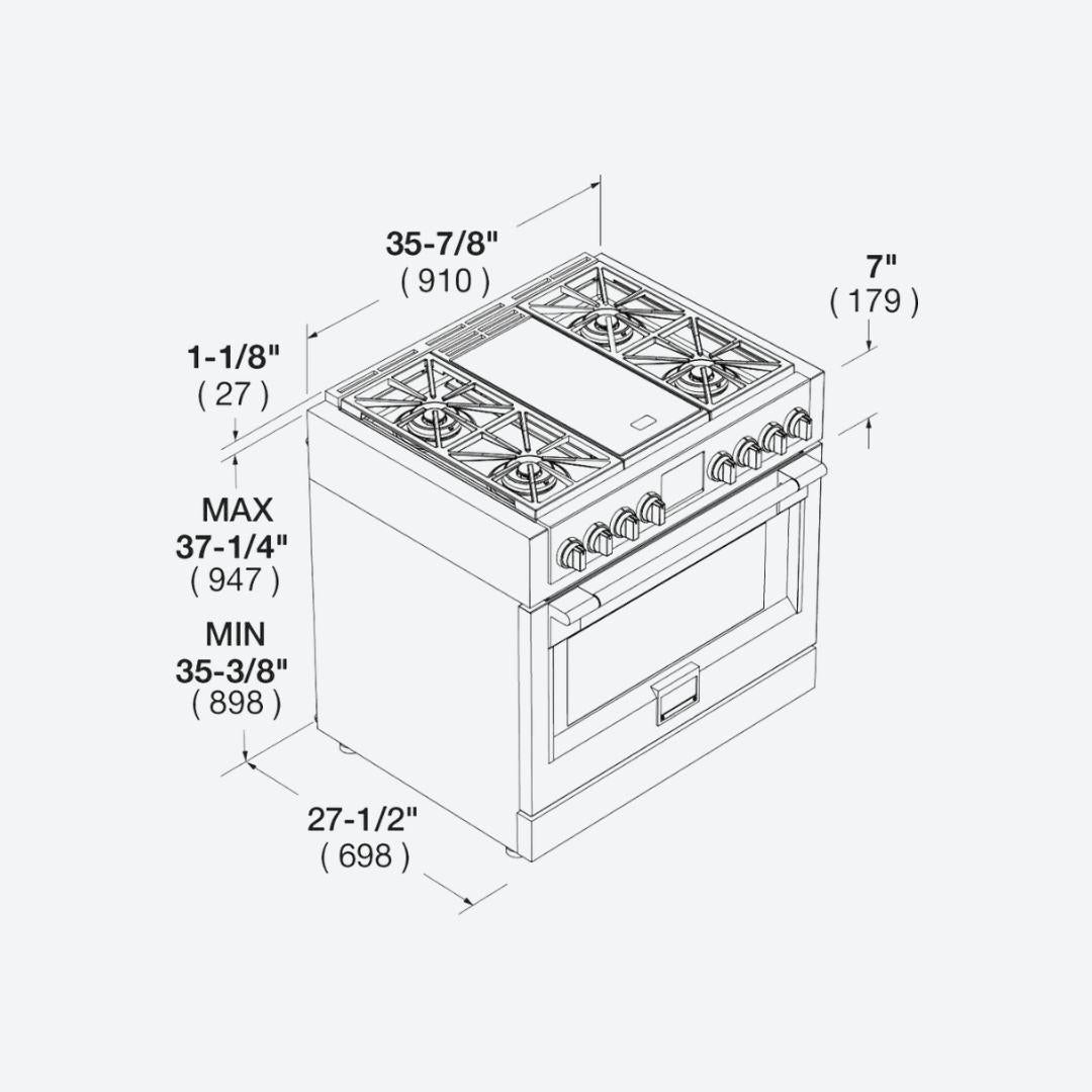 Estufa Profesional con Grill Dual Fuel 91 cm 35.83″ FULGOR MILANO F6PDF364GS1  