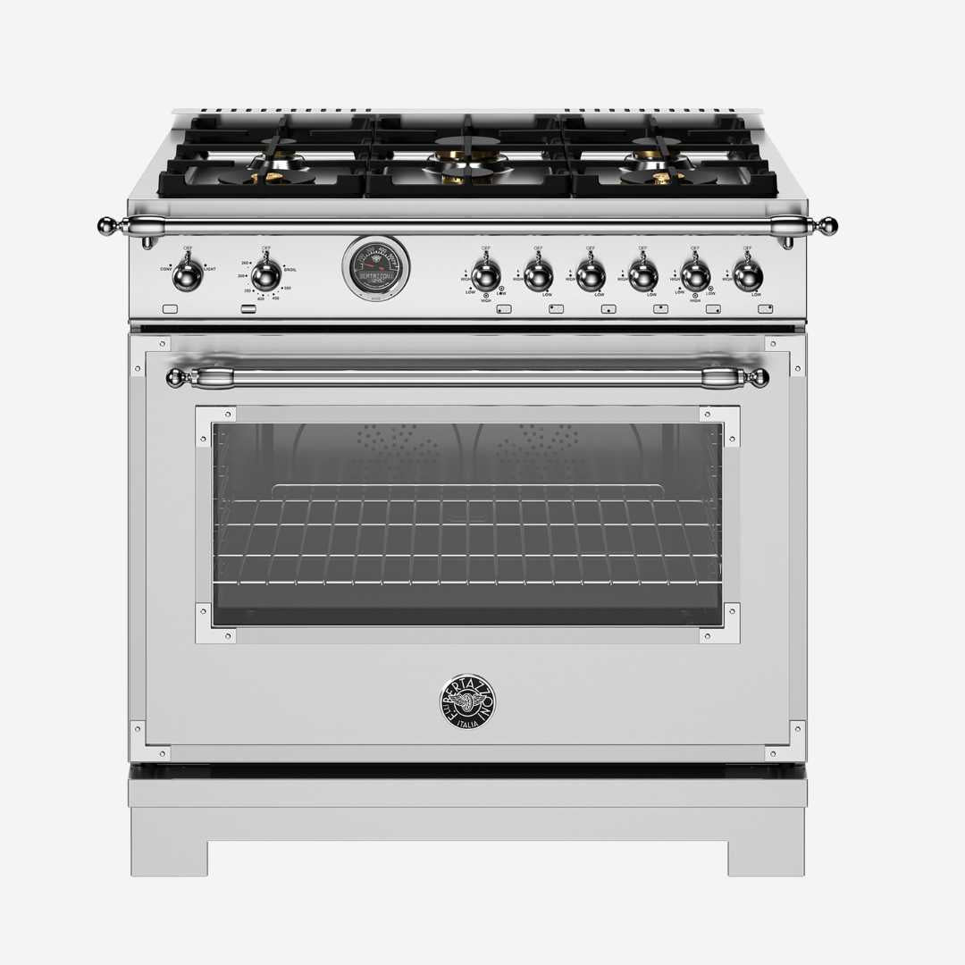 Estufa a gas independiente 6 quemadores sellados, horno y plancha eléctrica 91.44 cm 36" BERTAZZONI HER366BCFGMXT