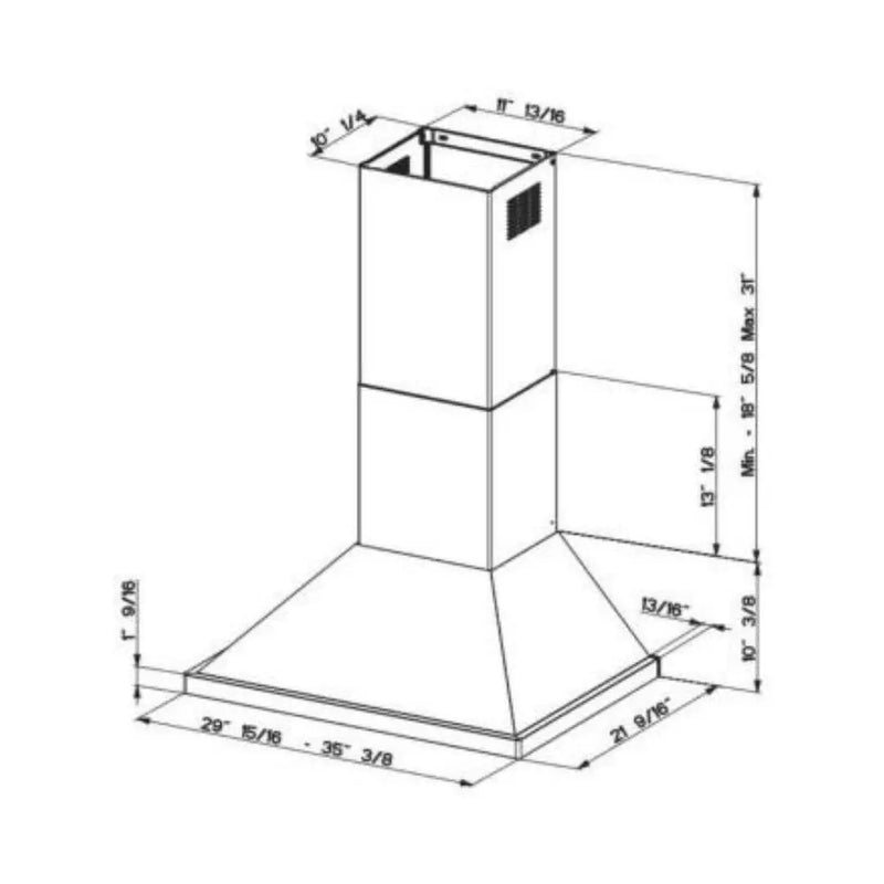 Campana de pared en forma de pirámide de 30" de ancho PRO VAM soplador (600/395/295) Faber - jamesandstevenmx