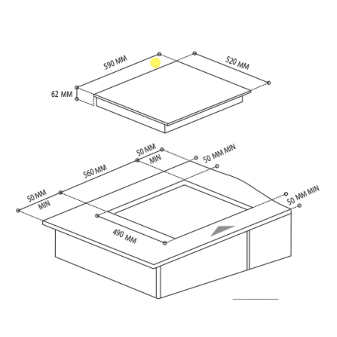 Parrilla de inducción 4 quemadores 64 cm 25.2″ TECNOLAM TIH60.NE