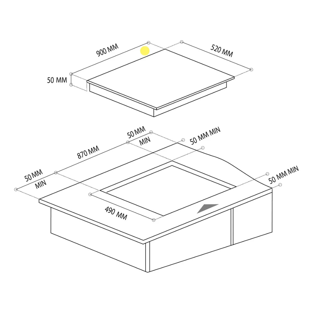 Parrilla de inducción vitrocerámica 52 cm 20.47″ TECNOLAM TCH90.NE