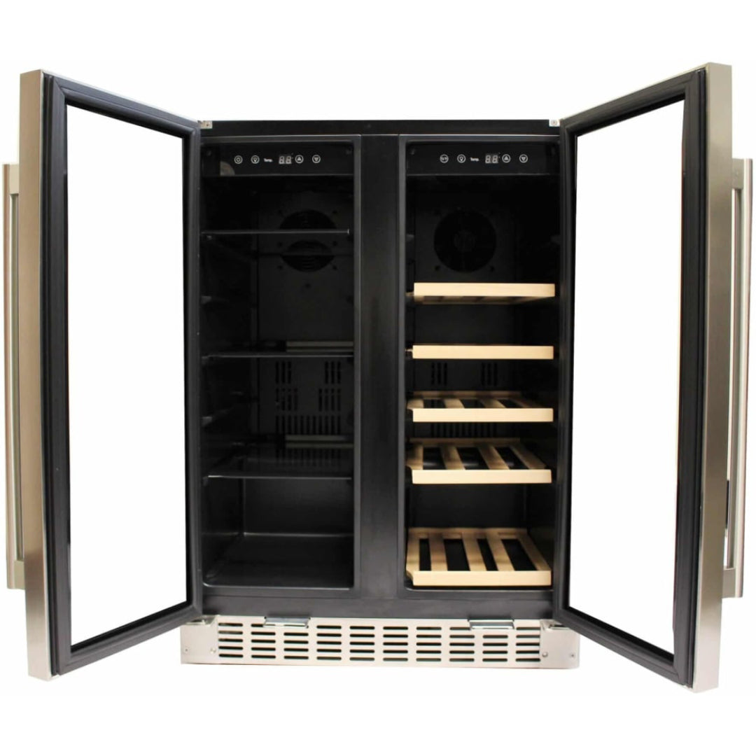 Centro de Bebidas y Cava de Vinos Twin Doble  Zona 24" Puerta de Cristal con Marco en Acero  Inoxidable Kalt