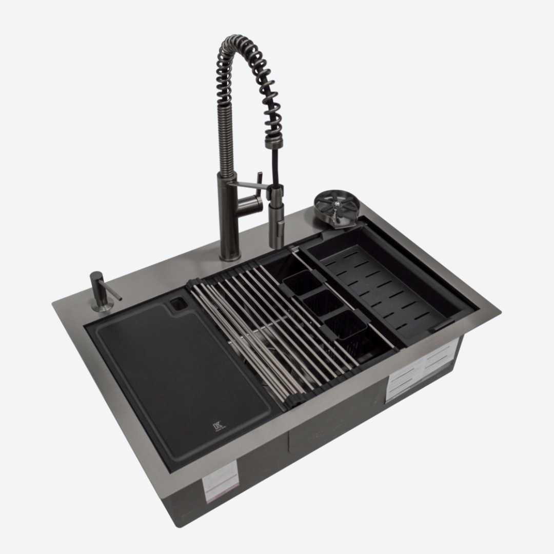 Workstation paquete Tarja + Grifo monomando Negro 83.8cm 33" KELE KWS0110A-BG