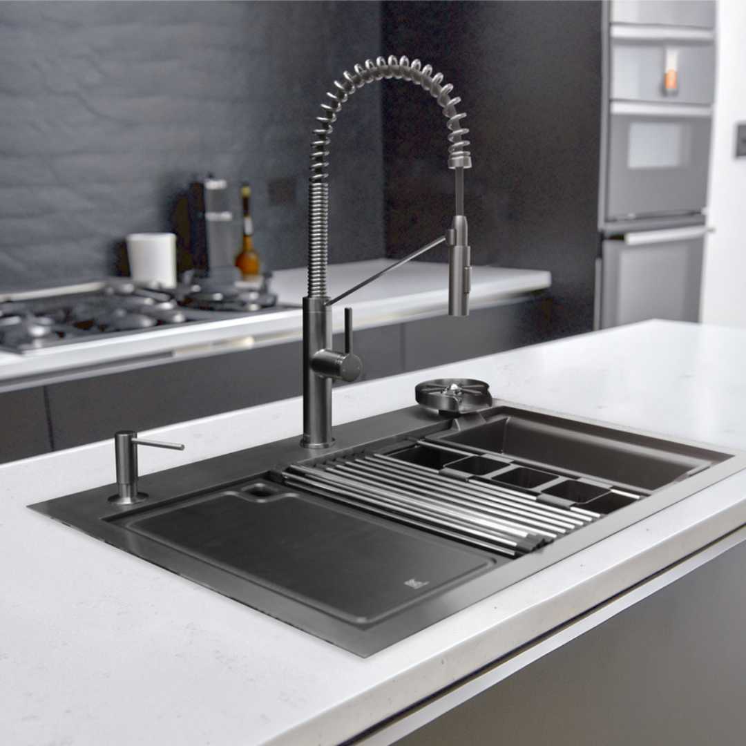 Workstation paquete Tarja + Grifo monomando Negro 83.8cm 33" KELE KWS0110A-BG