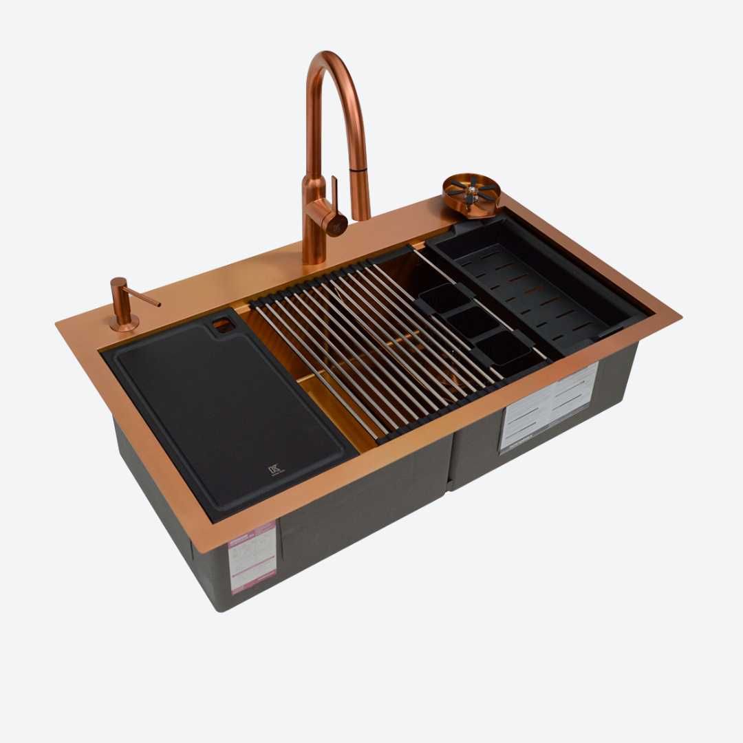 Workstation paquete Tarja + Grifo monomando Rose Gold 83.8cm 33" KELE KWS0110A-RG