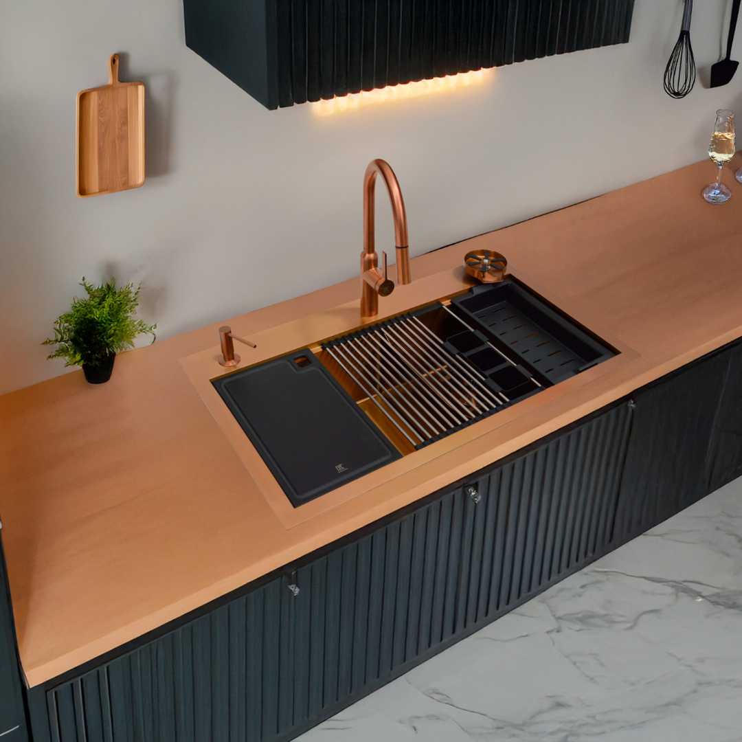 Workstation paquete Tarja + Grifo monomando Rose Gold 83.8cm 33" KELE KWS0110A-RG