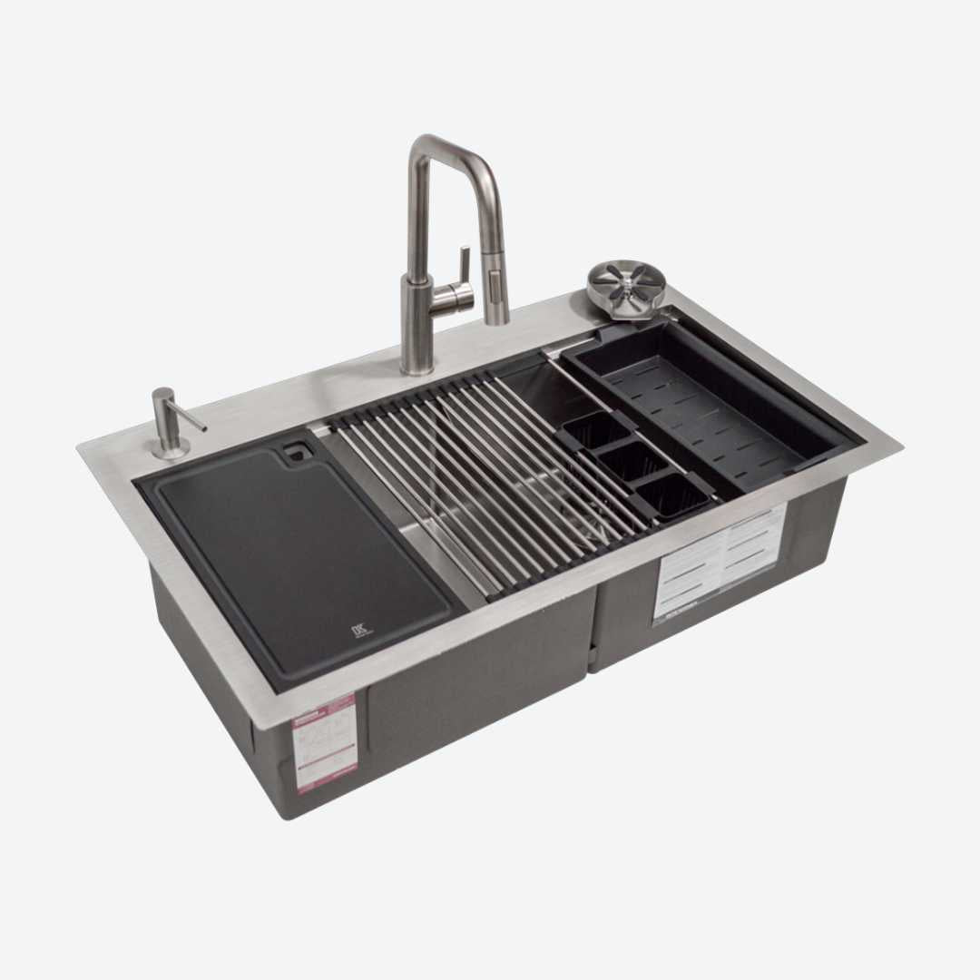 Workstation paquete Tarja doble + Grifo monomando Antisarro 94cm 37.1" KELE KWS0210AAS