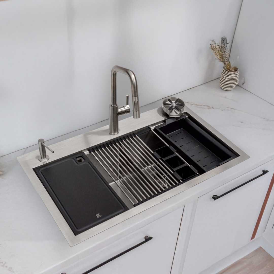 Workstation paquete Tarja doble + Grifo monomando Antisarro 94cm 37.1" KELE KWS0210AAS