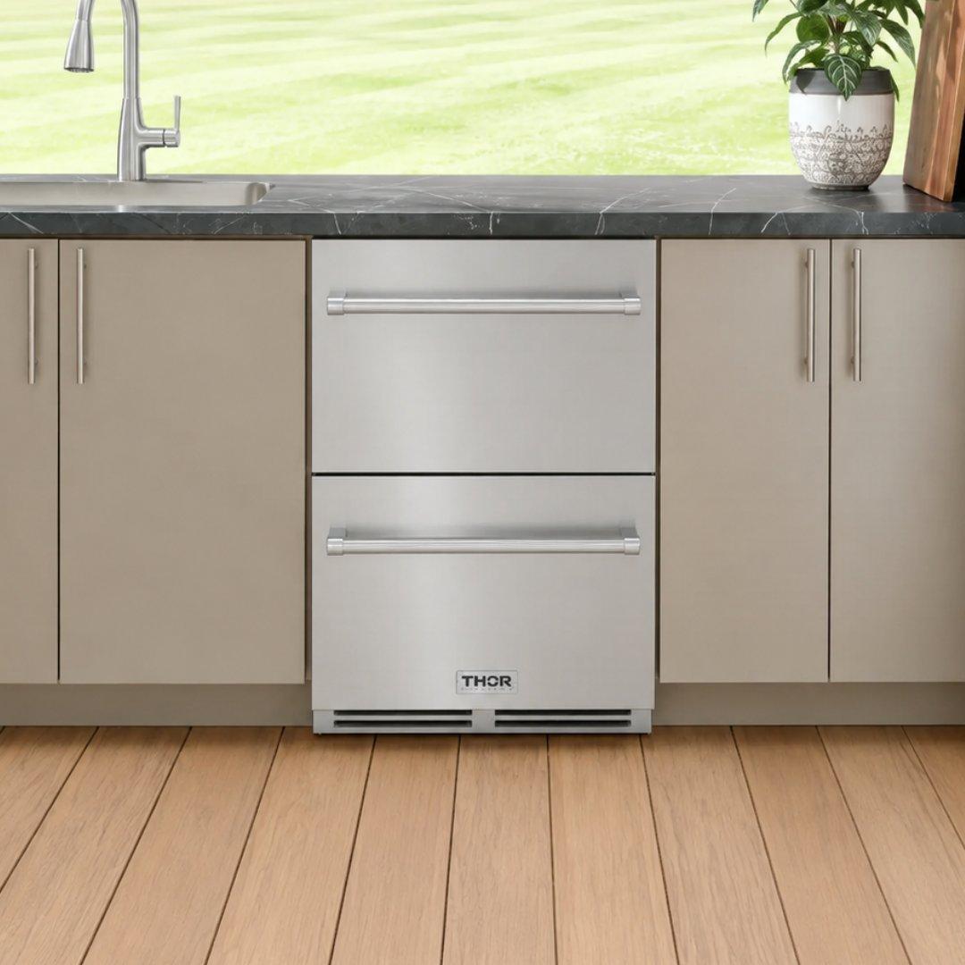 Cajón refrigerante Thor Kitchen de 24 pulgadas para interiores y exteriores en acero inoxidable