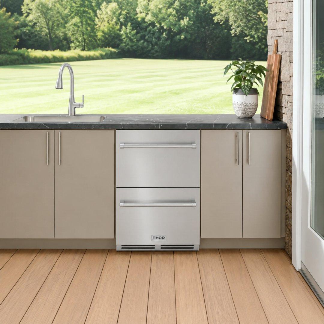 Cajón refrigerante Thor Kitchen de 24 pulgadas para interiores y exteriores en acero inoxidable