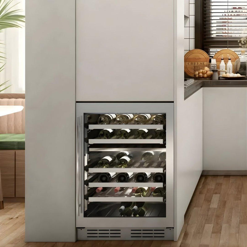 Cava de vinos Elica de 24 pulgadas dual zone con puerta de vidrio UV y repisas de madera