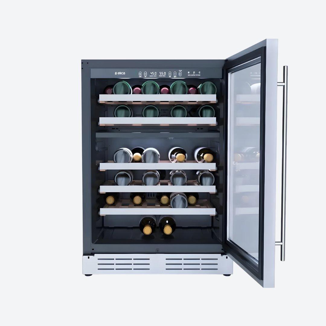 Cava de vinos Elica de 24 pulgadas dual zone con puerta de vidrio UV y repisas de madera