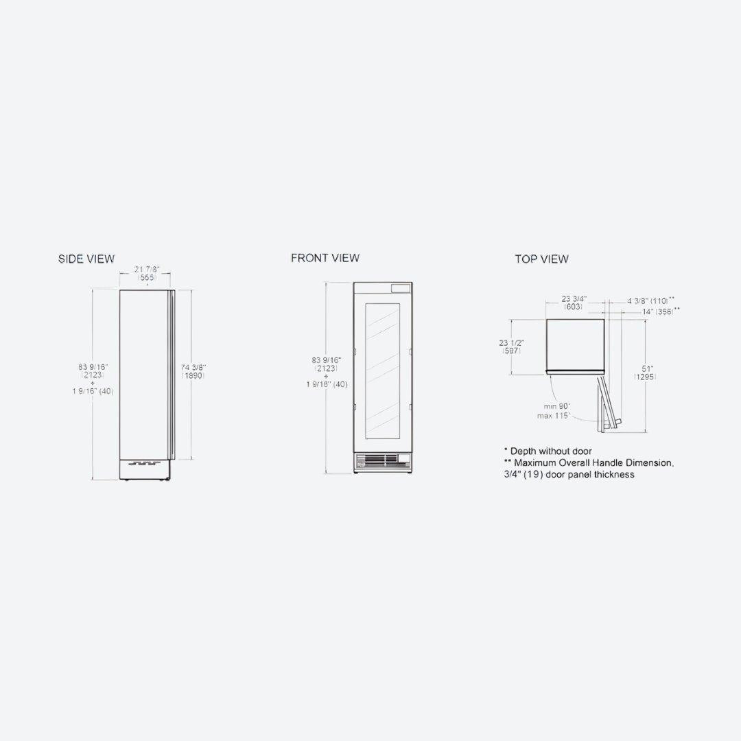 Cava de vinos de columna panelable Bertazzoni de 24 pulgadas con triple zona de temperatura y puerta reversible
