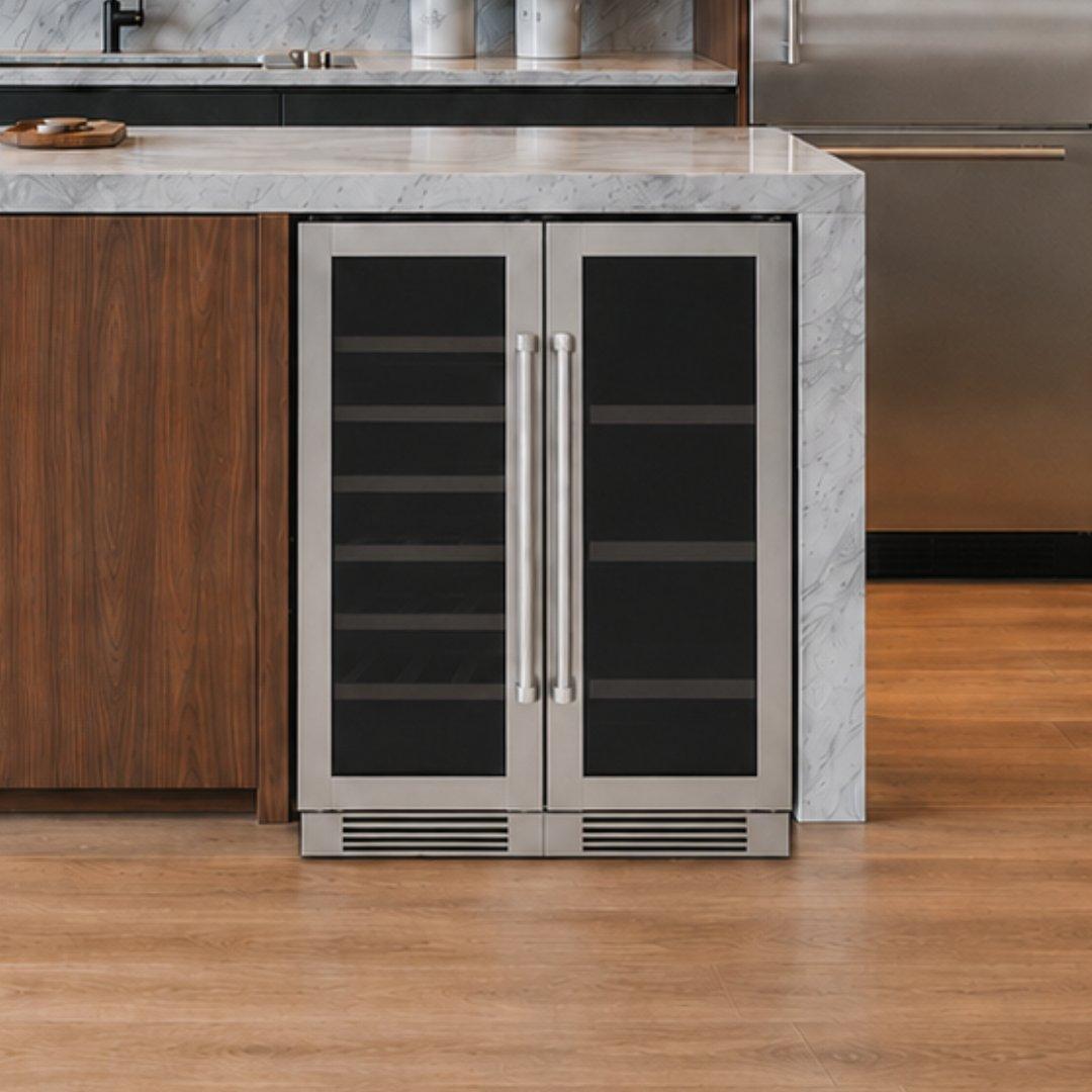Cava de vinos y centro de bebidas Thor Kitchen de 24 pulgadas con puertas francesas y doble zona