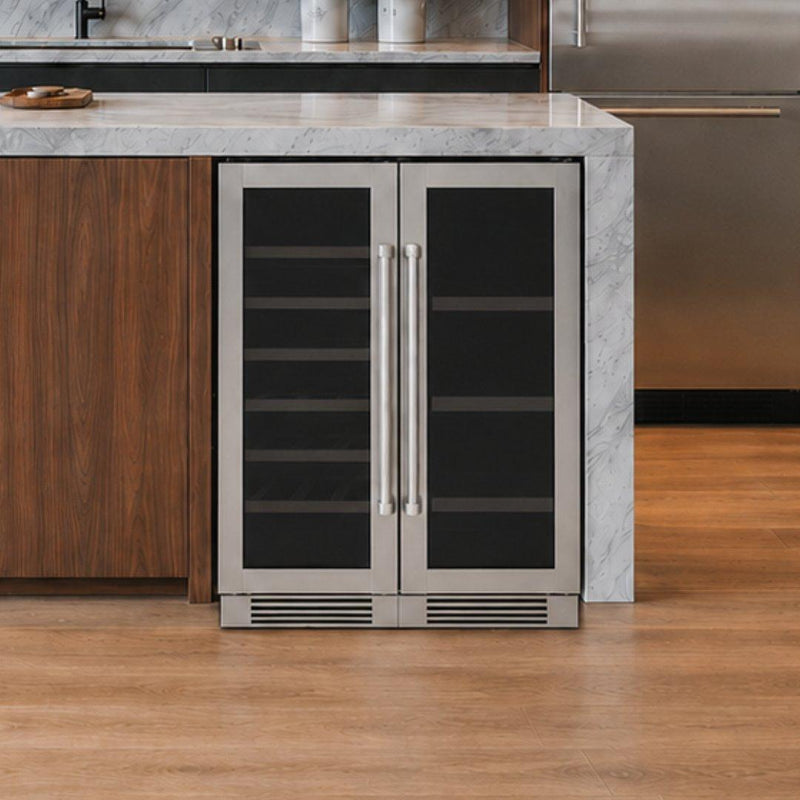 Cava de vinos y centro de bebidas Thor Kitchen de 24 pulgadas con puertas francesas y doble zona