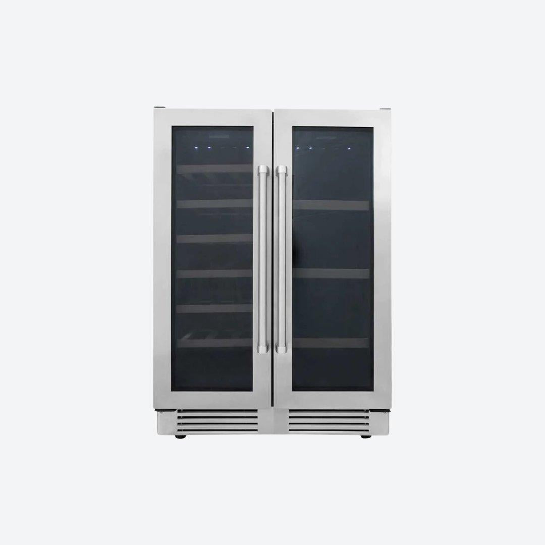 Cava de vinos y centro de bebidas Thor Kitchen de 24 pulgadas con puertas francesas y doble zona
