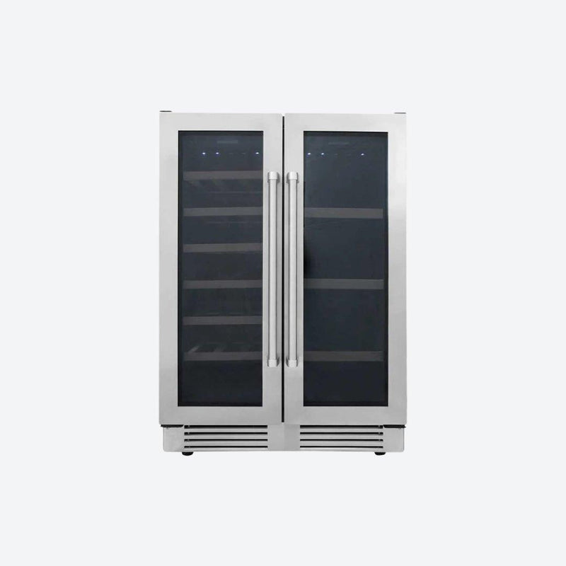 Cava de vinos y centro de bebidas Thor Kitchen de 24 pulgadas con puertas francesas y doble zona