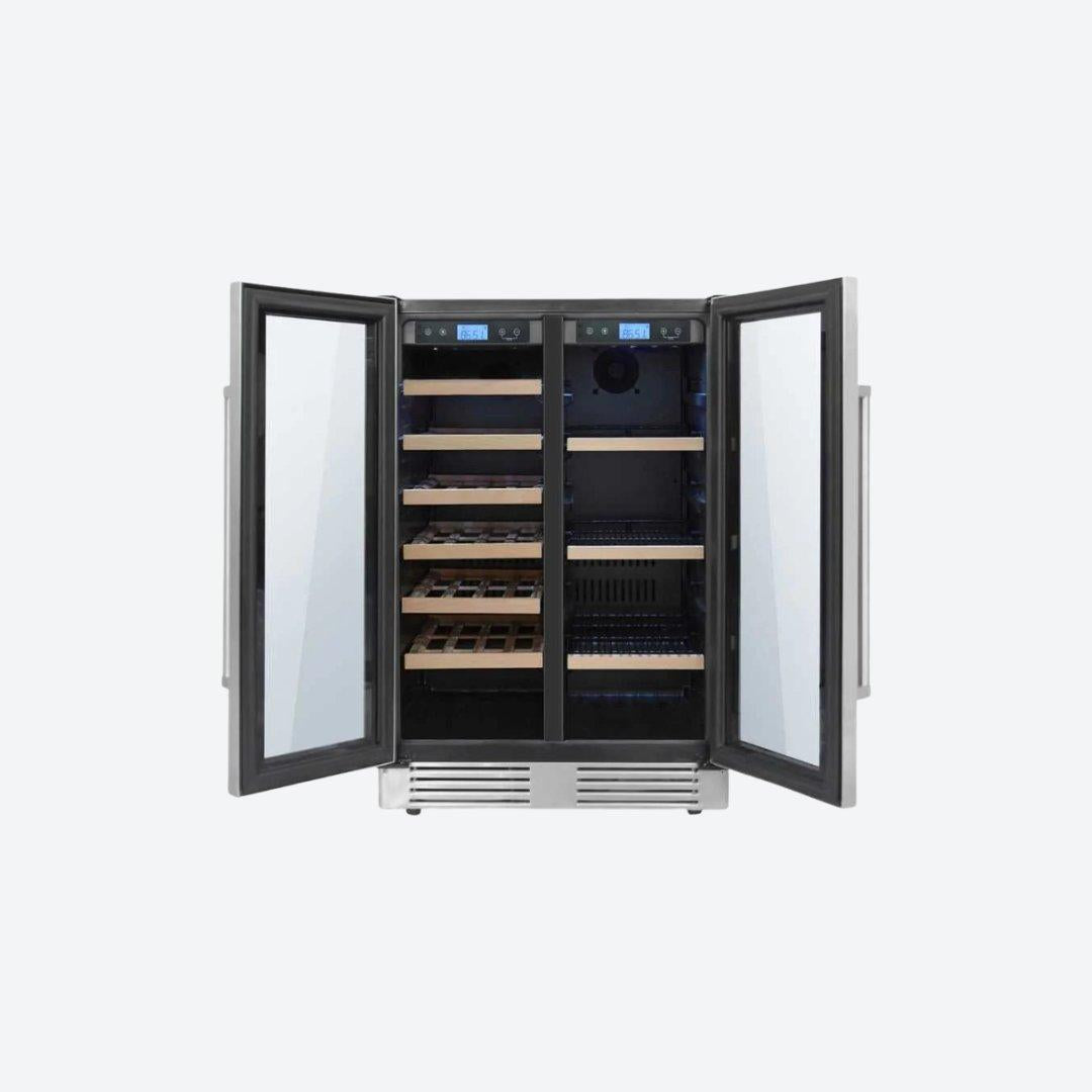 Cava de vinos y centro de bebidas Thor Kitchen de 24 pulgadas con puertas francesas y doble zona