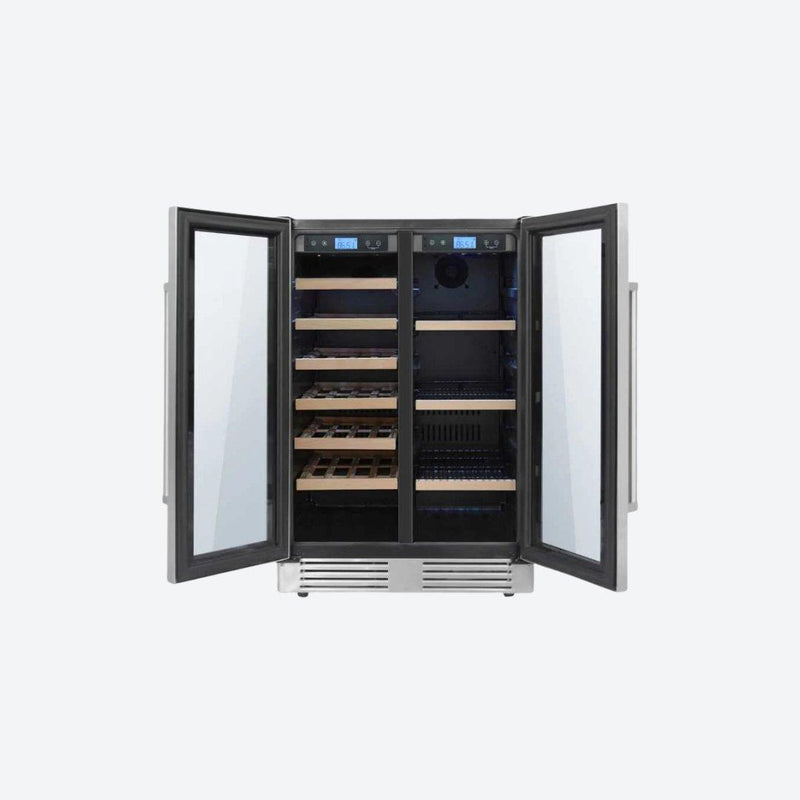 Cava de vinos y centro de bebidas Thor Kitchen de 24 pulgadas con puertas francesas y doble zona