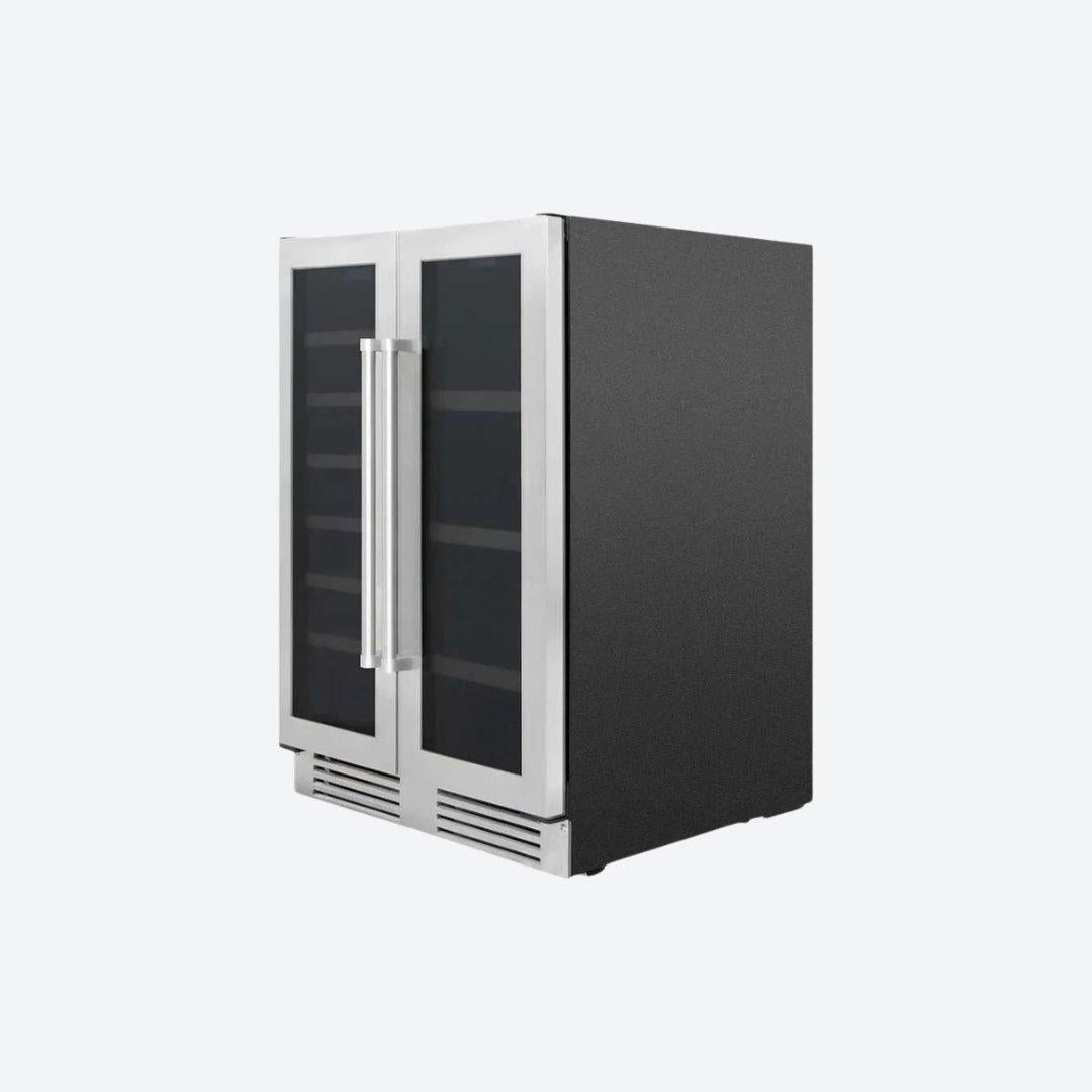 Cava de vinos y centro de bebidas Thor Kitchen de 24 pulgadas con puertas francesas y doble zona