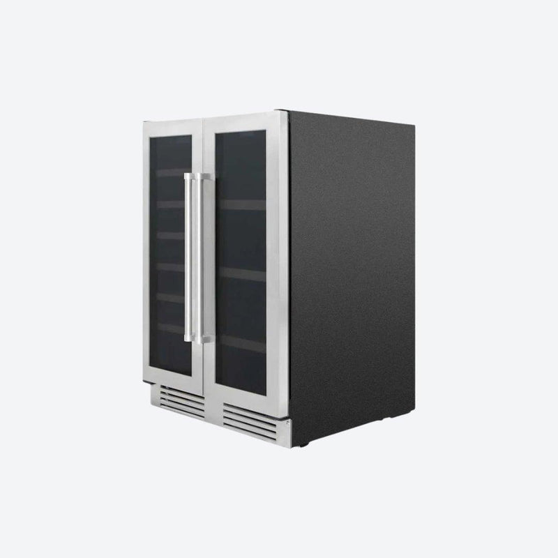 Cava de vinos y centro de bebidas Thor Kitchen de 24 pulgadas con puertas francesas y doble zona