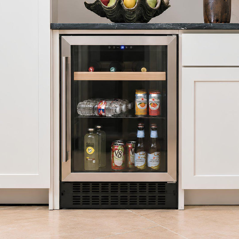 Centro de bebidas Kalt de 24 pulgadas con puerta de cristal, acero inoxidable y luz LED azul