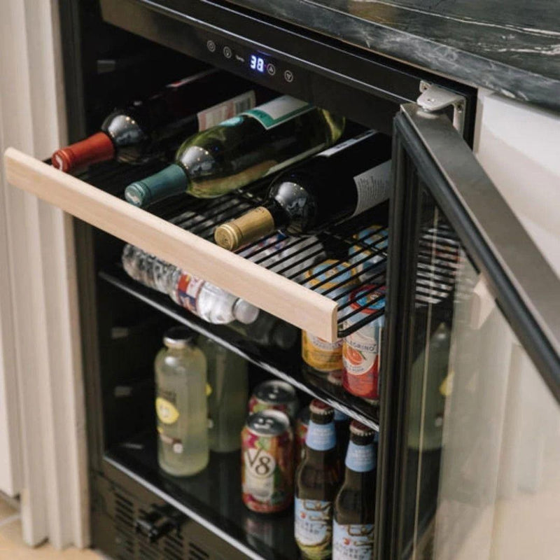 Centro de bebidas Kalt de 24 pulgadas con puerta de cristal, acero inoxidable y luz LED azul