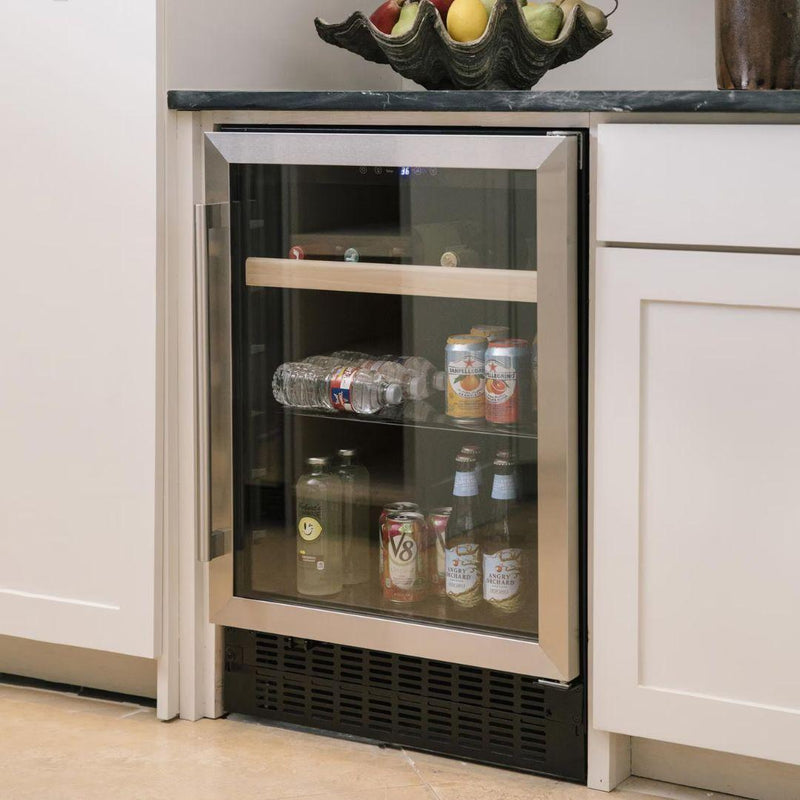 Centro de bebidas Kalt de 24 pulgadas con puerta de cristal, acero inoxidable y luz LED azul