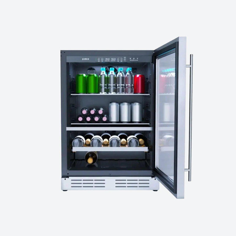 Centro de bebidas y vinos Elica de 24 pulgadas en acero inoxidable con zona dual y puerta de vidrio UV