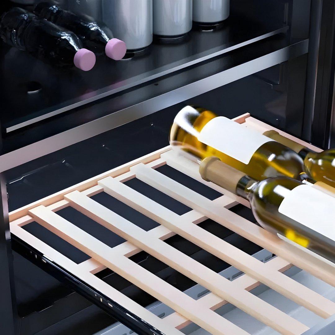 Centro de bebidas y vinos Elica de 24 pulgadas en acero inoxidable con zona dual y puerta de vidrio UV