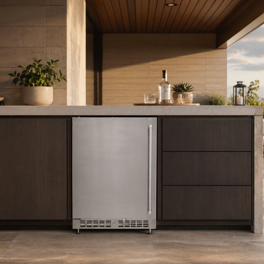 Frigobar Coyote de 24 pulgadas para exteriores con puerta reversible y control digital