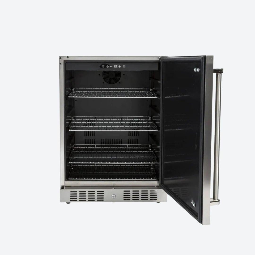Frigobar Coyote de 24 pulgadas para exteriores con bisagra derecha en acero inoxidable
