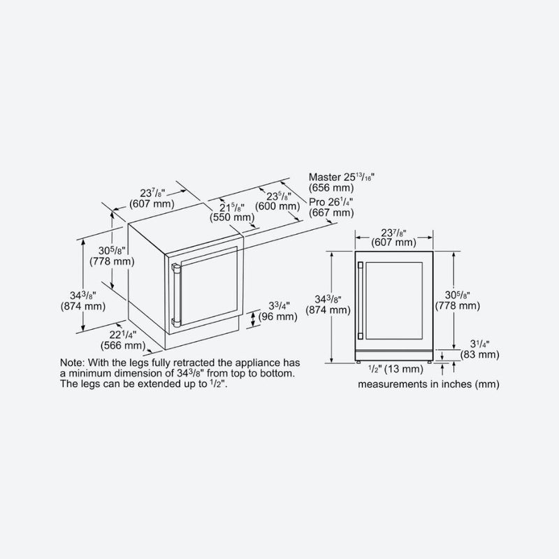 Refrigerador Thermador de 24 pulgadas bajo cubierta con puerta de cristal y jaladera Professional